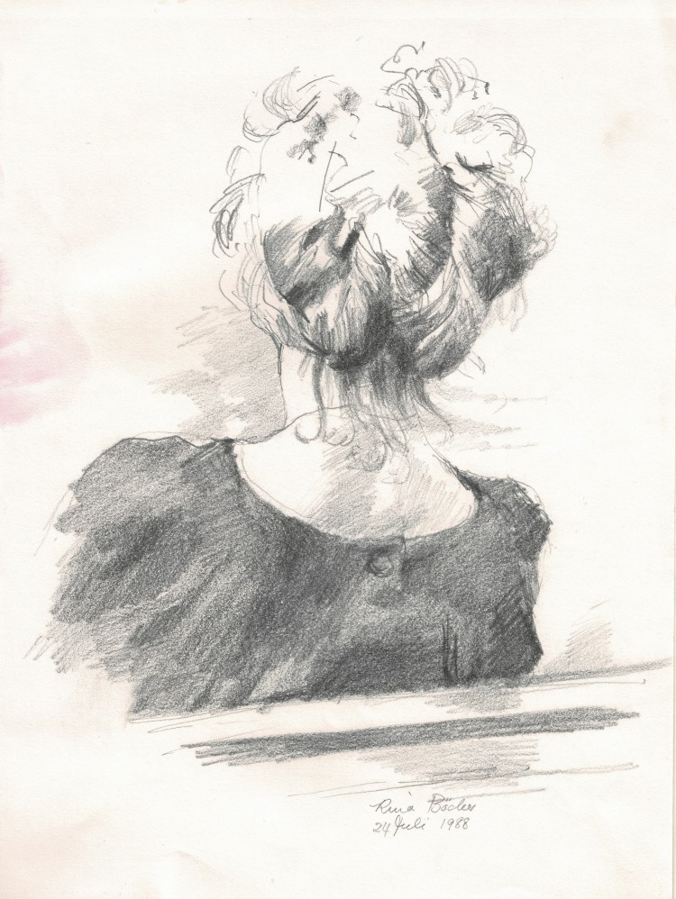 Art Alarm – Rina Böcher: Frau an der Gracht, 1988, Bleistift auf Papier, 32 x 24 cm