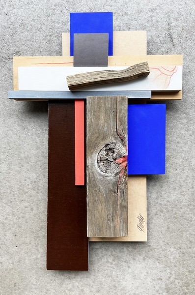 Art Alarm – Gisela Glucker, Wegkreuz 1, MDF, Altholz, FZP, Dispersion, 40 × 60 cm
