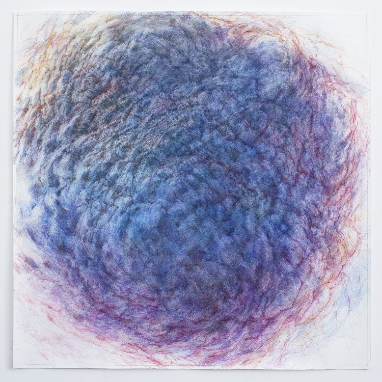 Art Alarm – Stefan Löffelhardt, thing m52., 2021, Farbstifte auf Papier,  96 × 96 cm